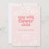 Retro Blume Kindergarten boho Blumengeburt erster  Einladung (Vorderseite)