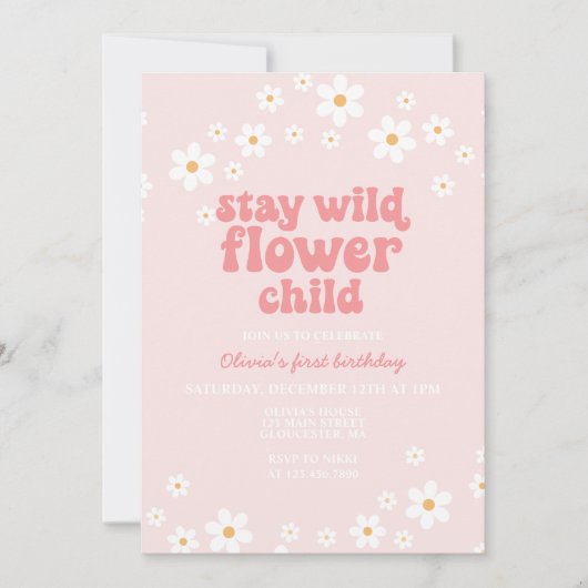 Retro Blume Kindergarten boho Blumengeburt erster Einladung (Vorderseite)