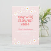 Retro Blume Kindergarten boho Blumengeburt erster  Einladung (Stehend Vorderseite)