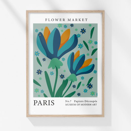 Retro Blume Market Paris Blue Orange Blume Poster