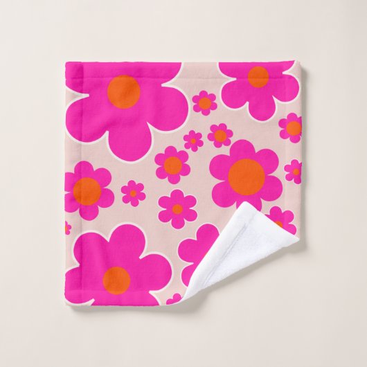 Retro Blume Markt Florenz Abstrakt Rosa Blüte Badhandtuch Set (Waschlappen)