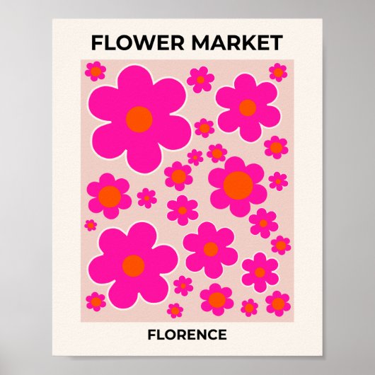 Retro Blume Markt Florenz Abstrakt Rosa Blüte Poster (Vorne)