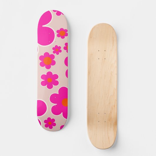 Retro Blume Markt Florenz Abstrakt Rosa Blüte Skateboard (Vorderseite)