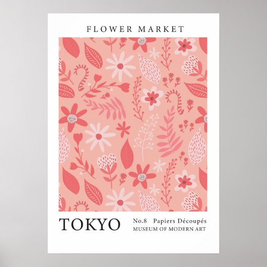 Retro Blume Markt Tokio Rosa Abstrakte Blume Poster (Vorne)