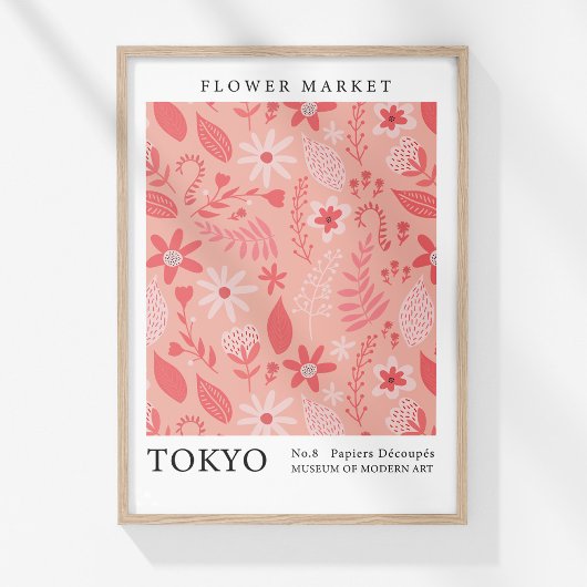 Retro Blume Markt Tokio Rosa Abstrakte Blume Poster