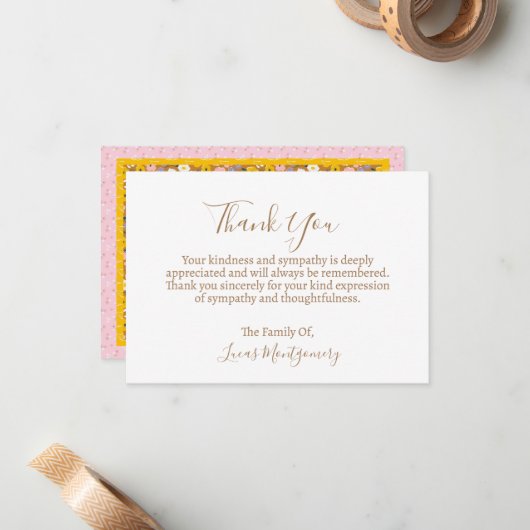 Retro Blume Muster Beerdigung Danke, Beileid Mitteilungskarte (Vorderseite/Rückseite Beispiel)