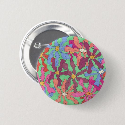 Retro-Blume Muster Boho Design Button (Vorne & Hinten)