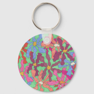 Retro-Blume Muster Boho Design Schlüsselanhänger
