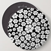 Retro Blume Muster in Weiß auf Schwarz Button (Vorne & Hinten)