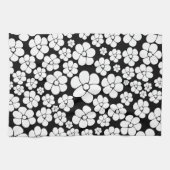 Retro Blume Muster in Weiß auf Schwarz Geschirrtuch (Horizontal)