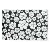 Retro Blume Muster in Weiß auf Schwarz Kissenbezug (Rückseite-Links)