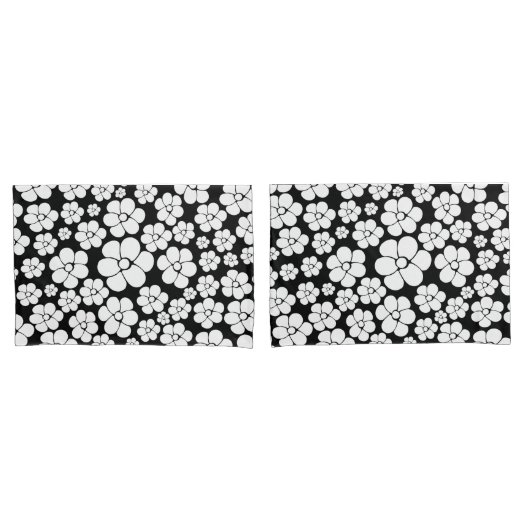 Retro Blume Muster in Weiß auf Schwarz Kissenbezug (Vorderseite-Set)