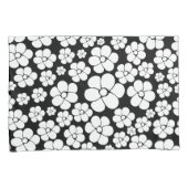 Retro Blume Muster in Weiß auf Schwarz Kissenbezug (Vorderseite-Rechts)