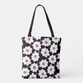 Retro Blume Muster in Weiß auf Schwarz Tasche (Rückseite)