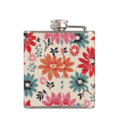 Retro Blume Muster Rot Orange Blau Flachmann (Rückseite)