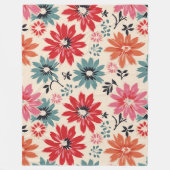 Retro Blume Muster Rot Orange Blau Fleecedecke (Vorderseite)
