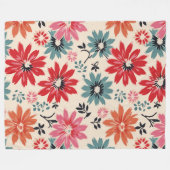 Retro Blume Muster Rot Orange Blau Fleecedecke (Vorderseite (Horizontal))