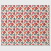 Retro Blume Muster Rot Orange Blau Geschenkpapier (Flach)