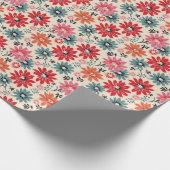 Retro Blume Muster Rot Orange Blau Geschenkpapier (Ecke)