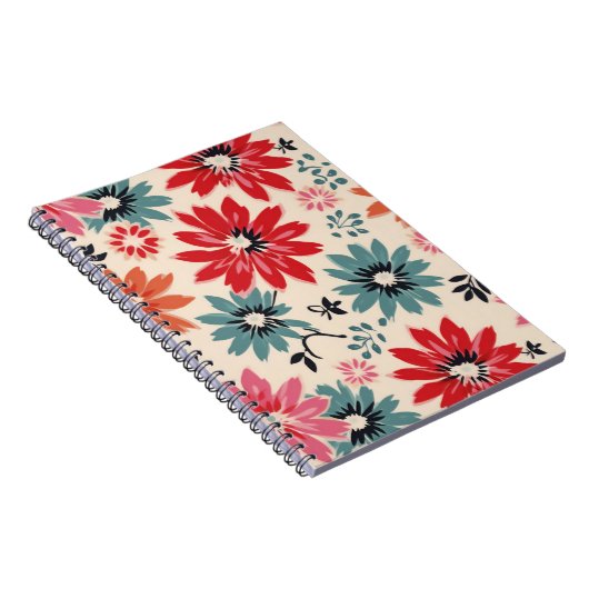 Retro Blume Muster Rot Orange Blau Notizblock (Rechte Seite)