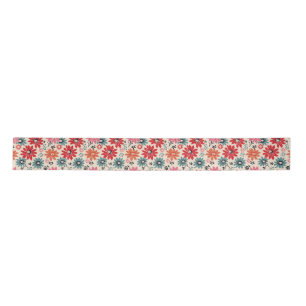 Retro Blume Muster Rot Orange Blau Satinband