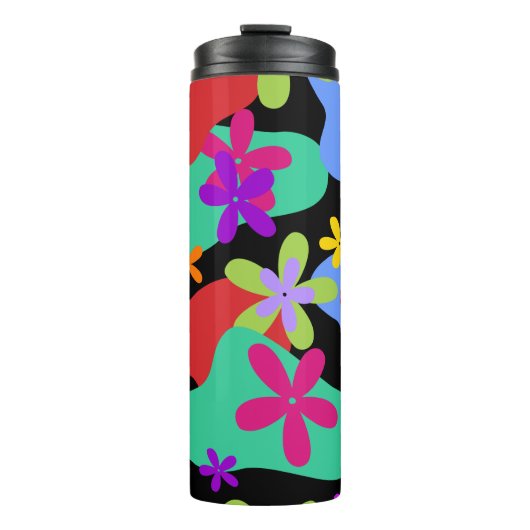 Retro-Blume nahtlos farbig Thermosbecher (Vorderseite)