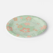 Retro Blume Niedlich Korallenrosa Grüner Frühling Pappteller (Schrägansicht)