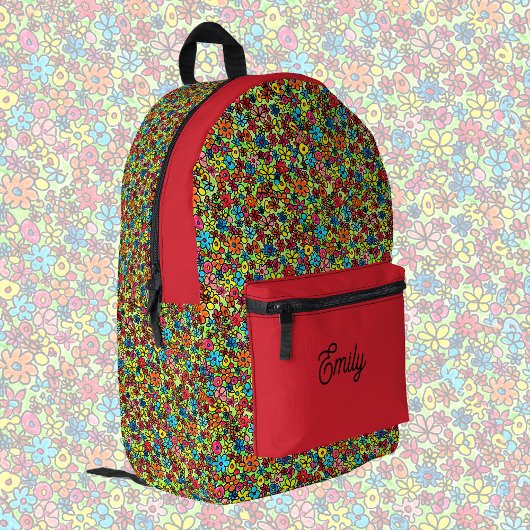 Retro-Blume, niedlich personalisierbar Bedruckter Rucksack