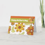 Retro Blume Orange Green Happy Mother Day Karte (Vorderseite)