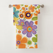 Retro-Blume Orange Lilac und Green Badhandtuch Set (Insitu)