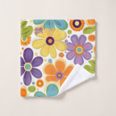 Retro-Blume Orange Lilac und Green Badhandtuch Set (Waschlappen)