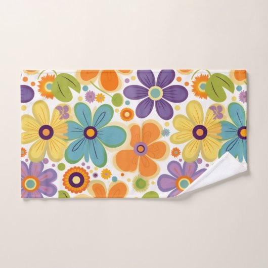Retro-Blume Orange Lilac und Green Badhandtuch Set (Handtuch)