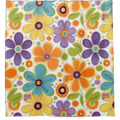 Retro-Blume Orange Lilac und Green Duschvorhang (Vorderseite)