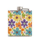 Retro-Blume Orange Lilac und Green Flachmann (Rückseite)