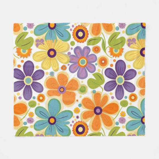 Retro-Blume Orange Lilac und Green Fleecedecke (Vorderseite (Horizontal))