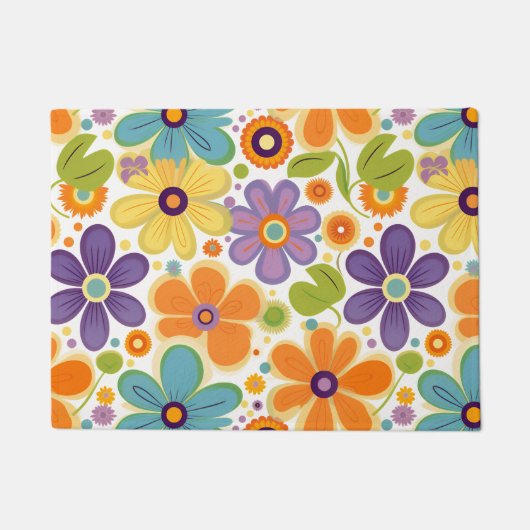 Retro-Blume Orange Lilac und Green Fußmatte (Vorderseite)