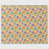 Retro-Blume Orange Lilac und Green Geschenkpapier (Flach)