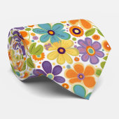 Retro-Blume Orange Lilac und Green Krawatte (Gerollt)