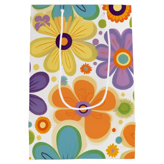 Retro-Blume Orange Lilac und Green Mittlere Geschenktüte (Rückseite)