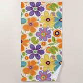 Retro-Blume Orange Lilac und Green Strandtuch (Vorderseite)