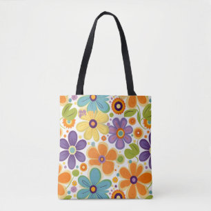 Retro-Blume Orange Lilac und Green Tasche