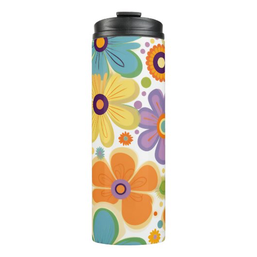Retro-Blume Orange Lilac und Green Thermosbecher (Vorderseite)