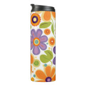 Retro-Blume Orange Lilac und Green Thermosbecher (Nach rechts gedreht)