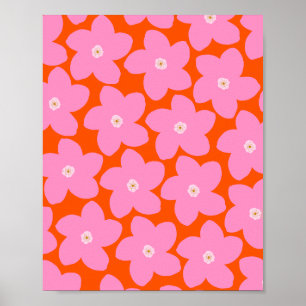Retro-Blume Orange Und Rosa Poster