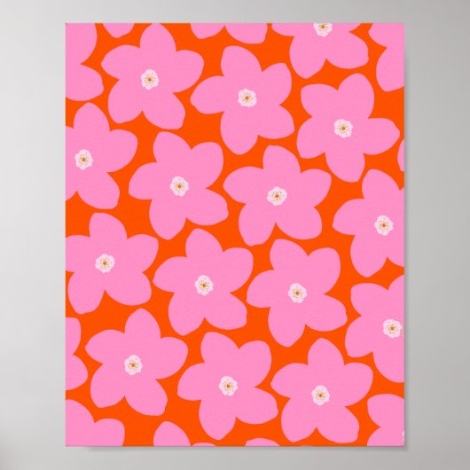 Retro Blume orange und rosa Poster (Vorne)