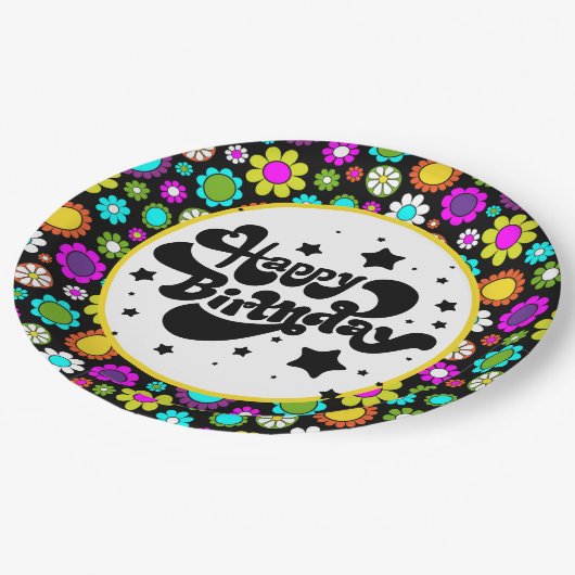 Retro-Blume Pappteller (Schrägansicht)