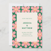 Retro Blume Peace Pink Green Groovy Hochzeit Save The Date (Vorderseite)