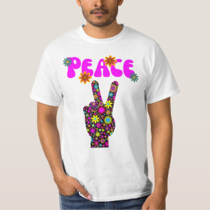 Retro Blume Peace Sign T - Shirt