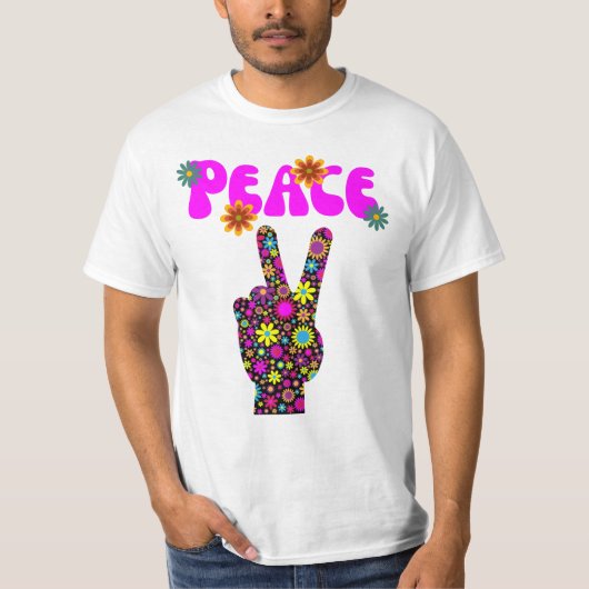 Retro Blume Peace Sign T - Shirt (Vorderseite)