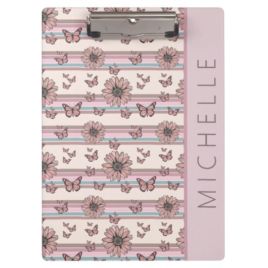 Retro-Blume Personalisiert mit Name Floral Daisy Klemmbrett (Vorderseite)